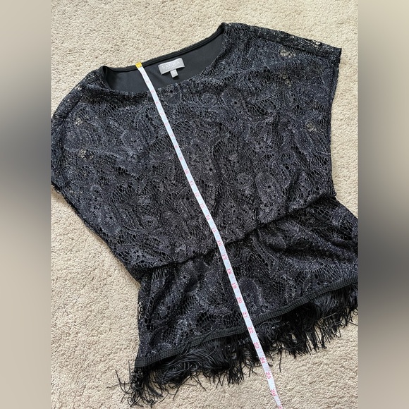 Laura Black Lace Coquette Fringe Blouse Size M All Over Shimmer Whimsygoth - Picture 6 of 10